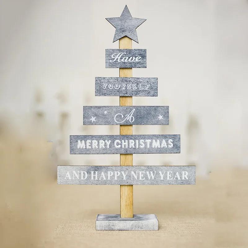 

Christmas Mini Wooden Merry Christmas Tree Home Desk Table Decor Pendants Xmas Tree Ornaments Christmas Decor Happy New Year Other серый