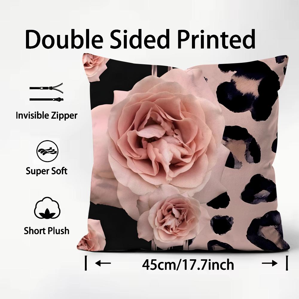 Pink Leopard Fashion Cushion Cover Plush Fabric Soft DoubleSided Printed Sofa Warm Winter Home Child Gift Pillow Case