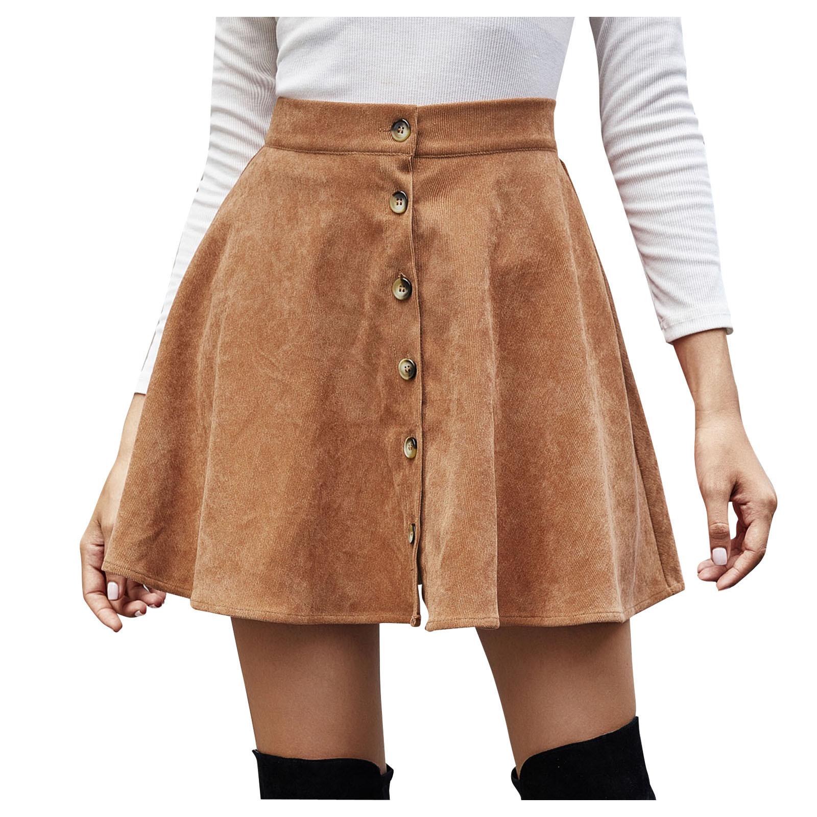 

(SU)женщины Леди Твердый цвет Высокий Waist Corduroy-линии юбка мини-юбка