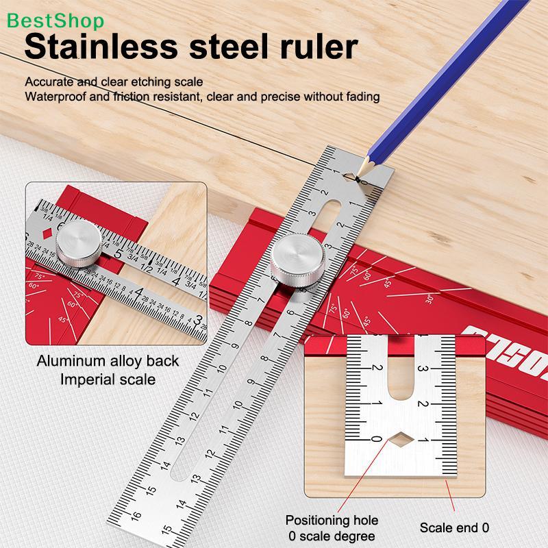Multifunctional Positioning Marking Ruler with Level, Adjustable Angle & Scale, Precision Woodworking Measuring Tool