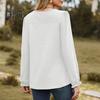 Women Tops Round Neck Puff Long Sleeve Solid Color Tee Shirt with Waffle Decoration Solid Color Loose Fit T-shirt
