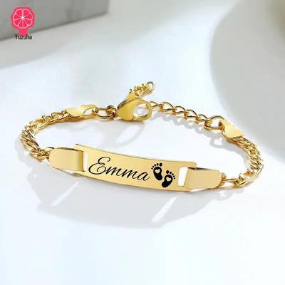 Engraved Stainless Steel Curved Children's Bracelet - Personalized Baby Bangle, Christmas or Birthday Gift