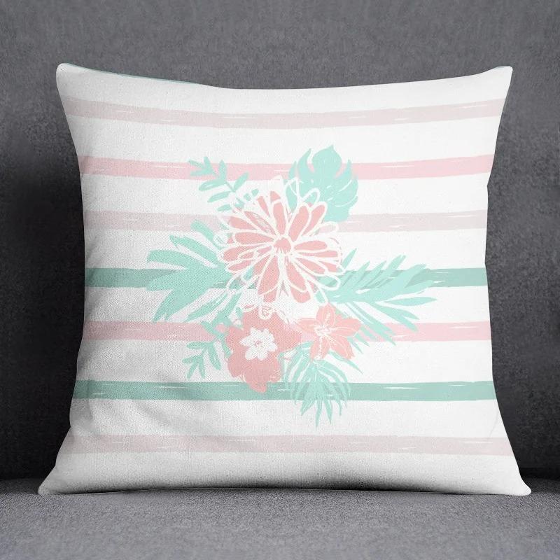 Abstract Summer Fresh Mint Feather Blue and Green Pattern Series Pillow Bedroom Sofa Car Seat Cushion Cover Pillowcase 45cm*45cm