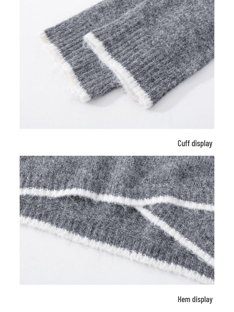 Women's Gray Crew Neck Sweater: 2025 Autumn/Winter New Design, Lazy Style, Loose Knit Pullover Top