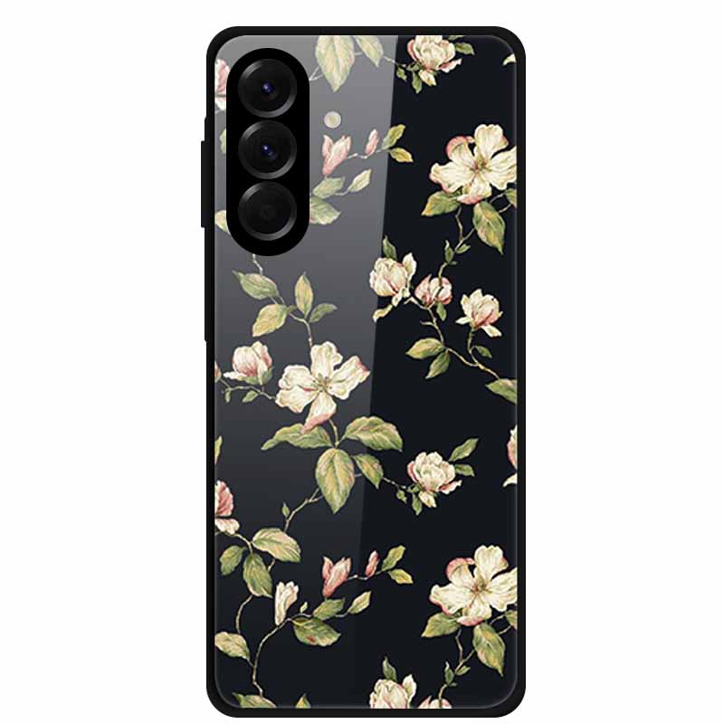 Tempered Glass Phone Case For Samsung Galaxy S24 FE Case Hard PC Back Cover Shell for Galaxy S24FE S 24 FE 5G Hard Covers Flower