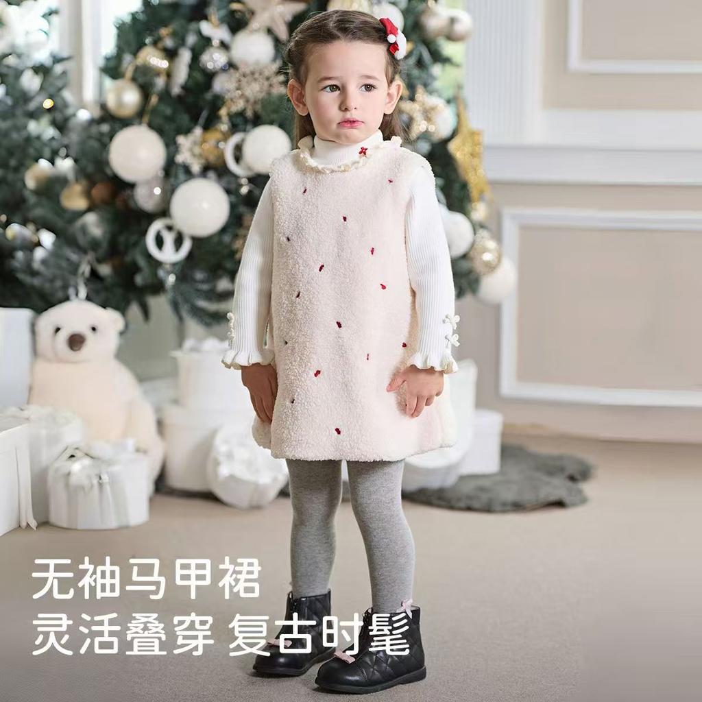 David Bella Children's Plush Vest Skirt Winter New Baby Dress Girls' Christmas Red Warm Skirt