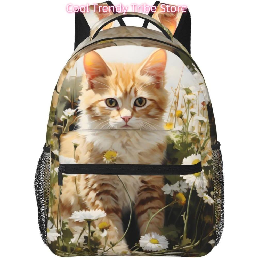 Laptop Bag Back To School Cute Daisy Cat Lightweight Laptop Backpack Lightweight Multipurpose Travel Casual Daypack Unisex Colle чёрный