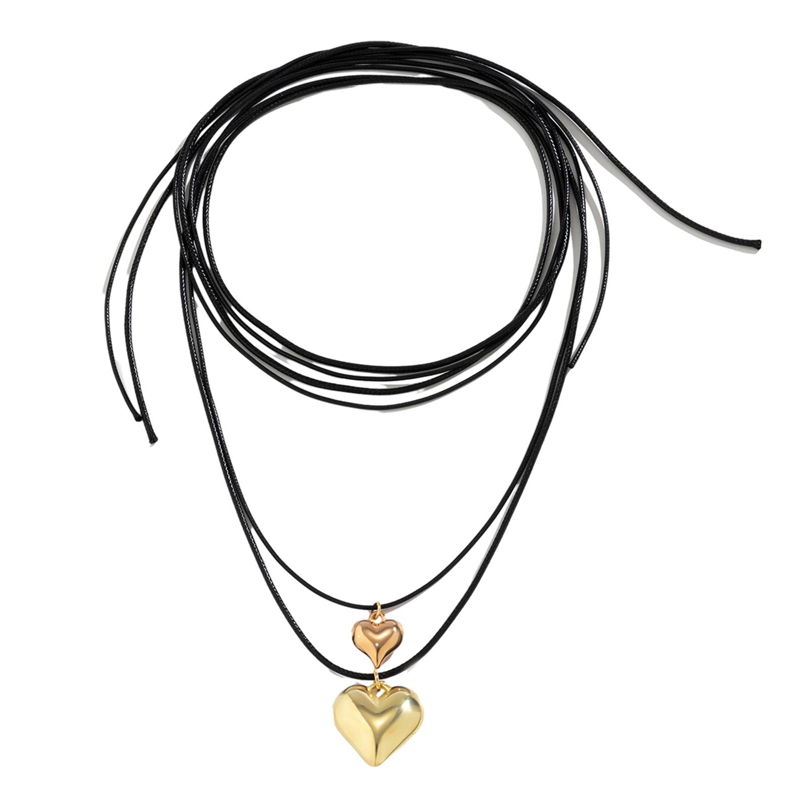 

Novel Simple Gold and Silver Love Pendant All-matched Clavicle Chain Adjustable Black Draw Rope Cold Wind Necklace 1