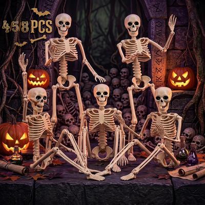 4-8PCS Small Skeleton Decor Skeleton Halloween Decoration Outdoors 16in Body Posable Joints Hanging Skeleton for Halloween Decor