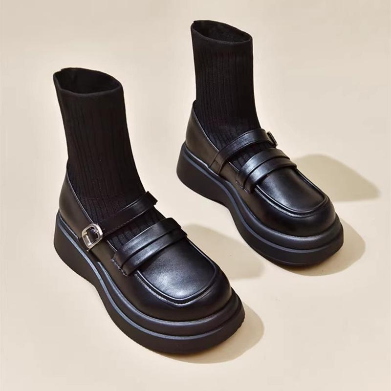 British Style Platform Socks Martin Boots Women's Knitted Stretch Socks Boots Ins Tide Fried Street Thin Boots Autumn Short Boots