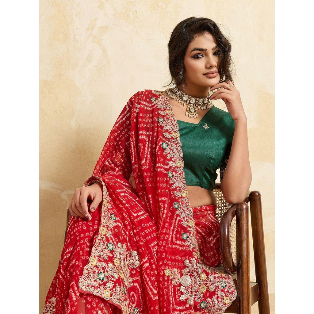 Wedding Wear Bandhej Georgette Saree Collection