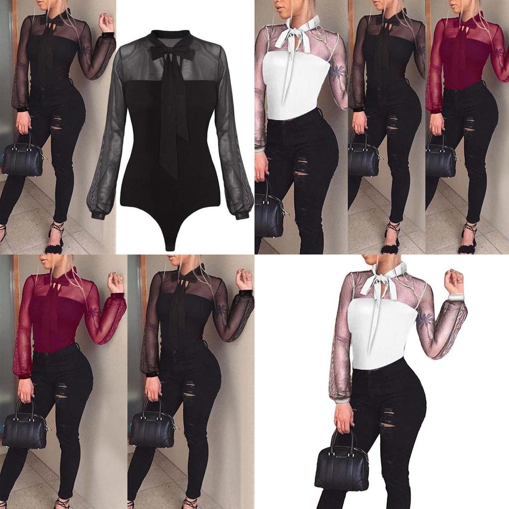 Women Sleeve Long Sexy Stretch Bodycon Bodysuit Tops Casual Leotard Plain Shirt