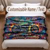 Motorcycle Biker Theme Soft Blanket Personalized Custom Name Text Print Warm Blanket Home Sofa Bedroom Decor