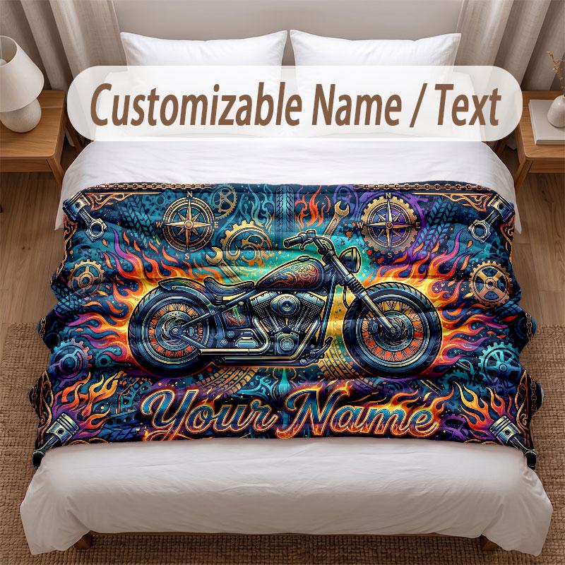 Motorcycle Biker Theme Soft Blanket Personalized Custom Name Text Print Warm Blanket Home Sofa Bedroom Decor
