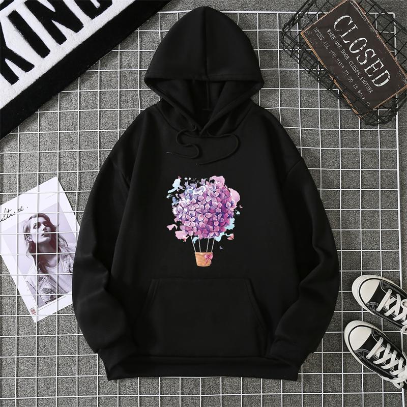 Fashion Balloon Cherry Blossoms Women Hooded Sweatshirt  Funny Printed Hoodie Female Long Sleeve Harajuku Shirts Cartoon