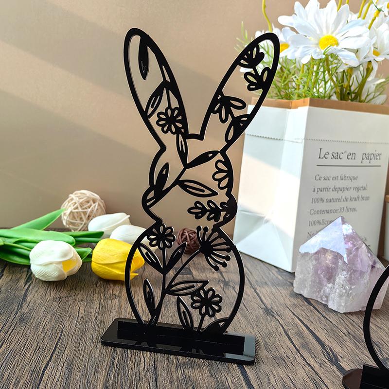 DIY Party Decoration Supplies Egg Easter Rabbit Black Acrylic Table Ornament Hollow Out