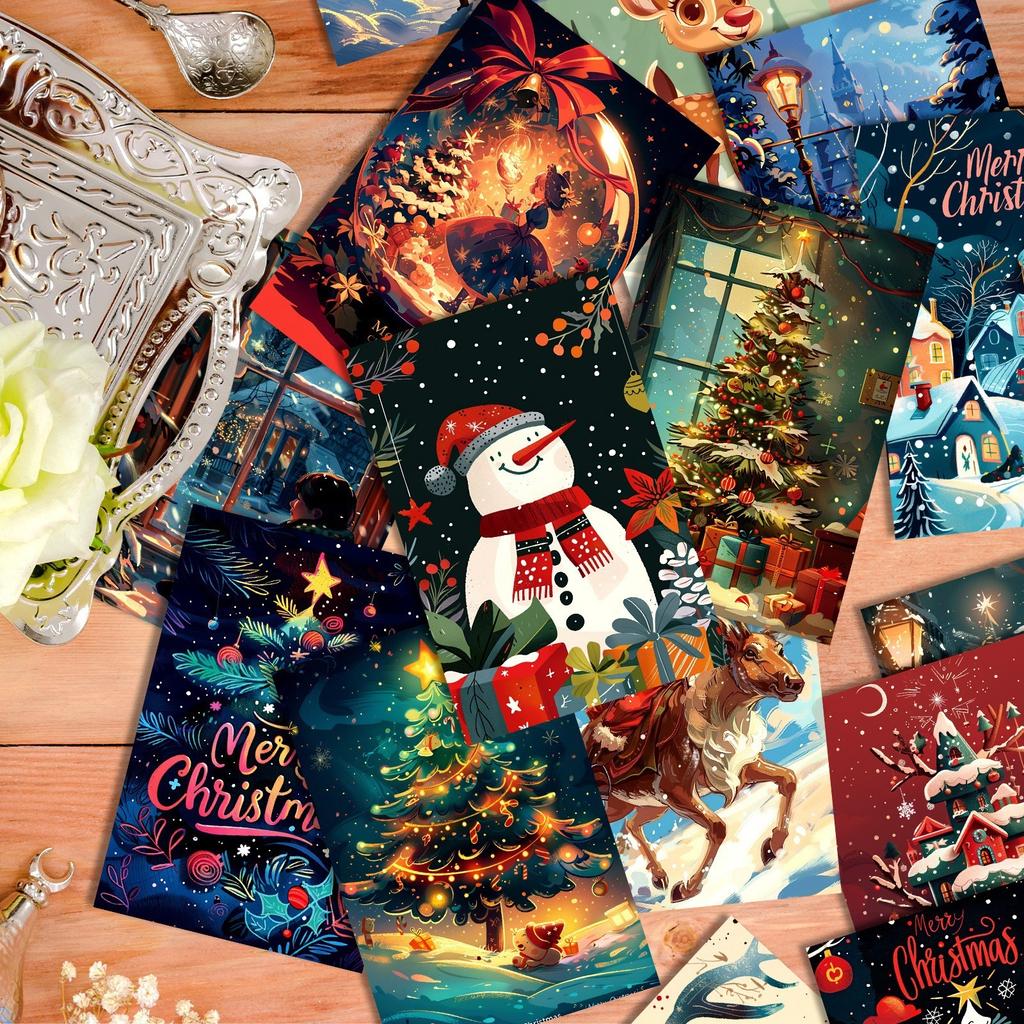 50pc Christmas Series Wall Card Holiday Postcard Decoration Card