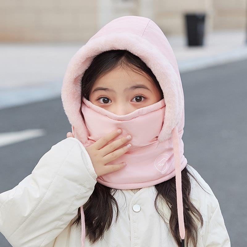 Children's hats, winter boys and girls outdoor warmth, fleece neck protection, scarf, mask, integrated pullover hat