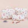 3Pcs Cute Quilted Cosmetic Bag Large Capacity Adorable Padding Skincare Pouch Strawberry Print Bathroom Shower Travel Bag