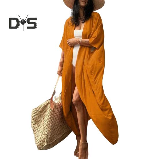 

Пляжный кардиган с V-образным вырезом и короткими рукавами, быстросохнущий, дышащий, свободного кроя, купальный костюм, пальто с завязками жёлтый