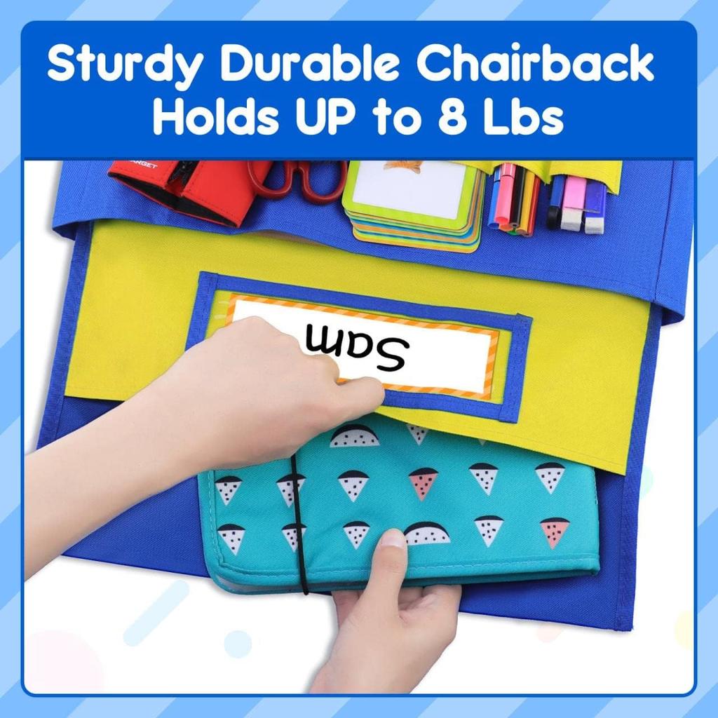 Classroom Chair Pockets 15"W x 19"H Chairback Buddy Pocket Chart Desk Buddy Pocket Organizer with Label Slot Chair Pockets for Organizing Classroom