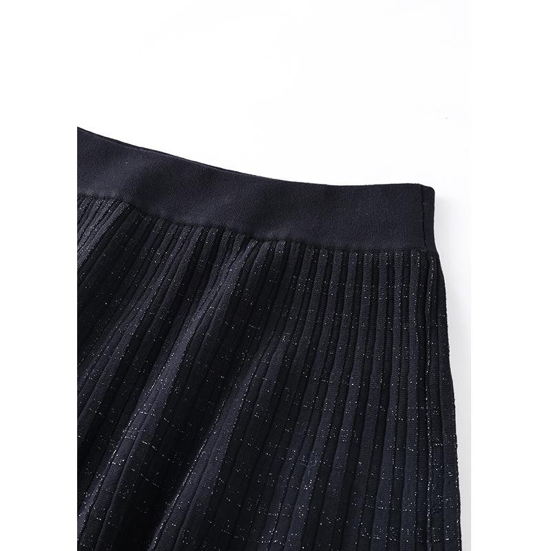 Elegant Women's French Hepburn Wool Knit Midi Pleated Skirt - Slimming 2025 Autumn/Winter Style