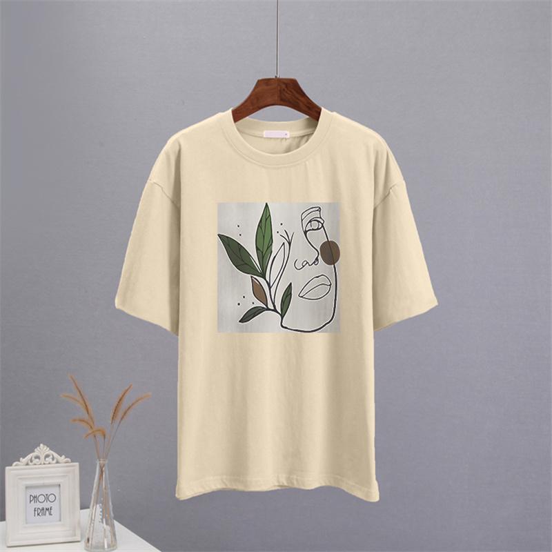 Shellsuning Abstract Character Graphic T Shirts Women Summer Soft Cotton Short Sleeve Tees Female Harajuku Chic Streetwear Tops