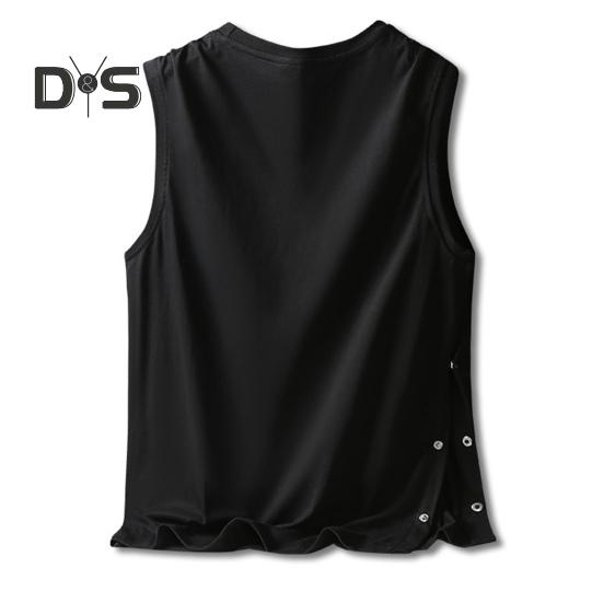 Men Vest Sleeveless Round Neck Loose Fit Tank Tops with Side Buckles Closure Solid Color Casual Tops Summer Wear