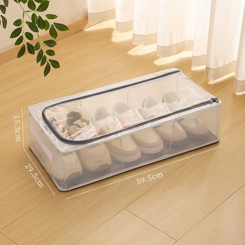 Waterproof PVC Foldable Underbed Shoe Box with Transparent Lid & Steel Frame