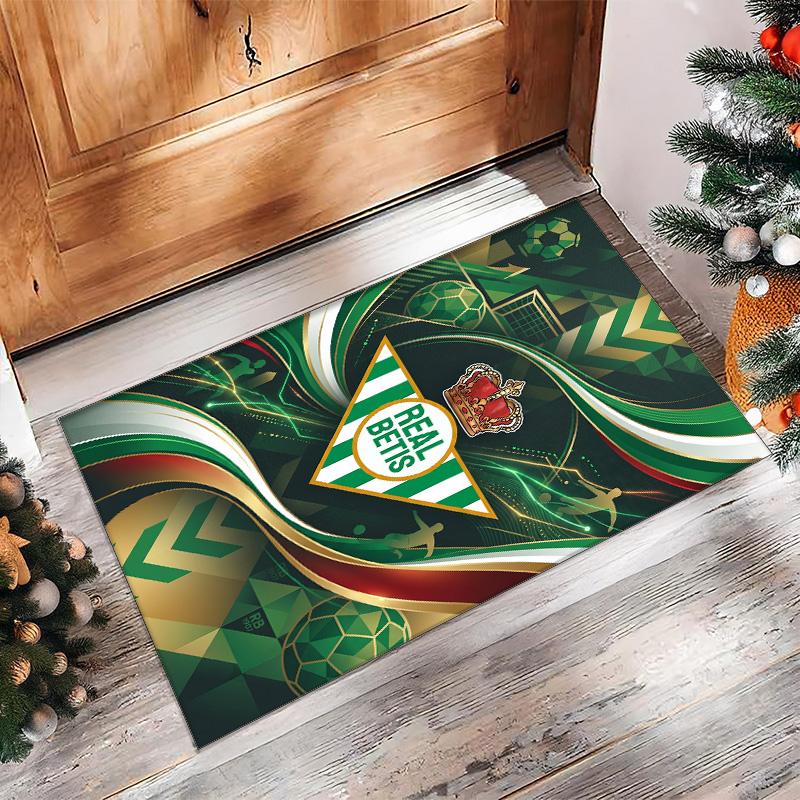 Real Betis Football Print Crystal Velvet Rug, Comfortable Water Absorbent Non Slip Indoor Floor Carpet