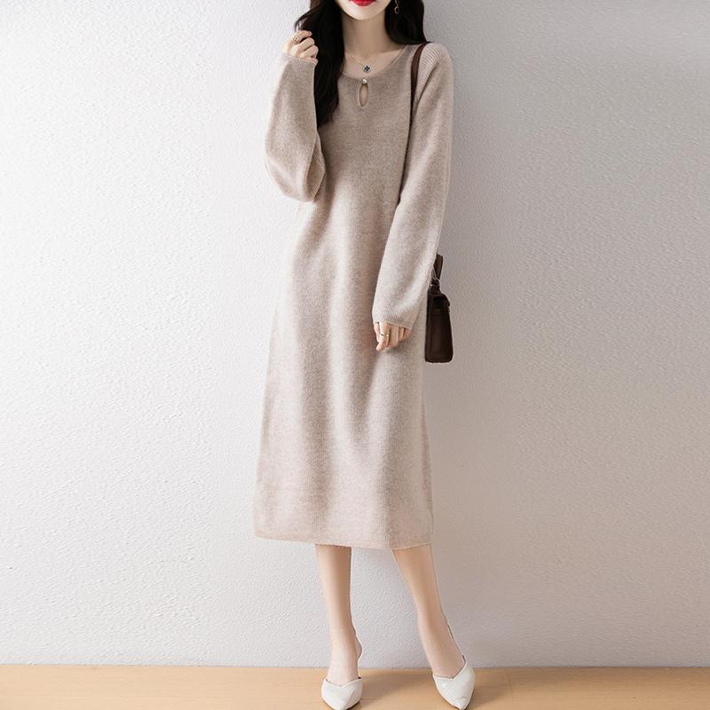 Women Sweater Dress 100% Wool MODERN NEW SAGA O-neck Knit Long Pullover Winter Jumpers Wool Long Dress Female