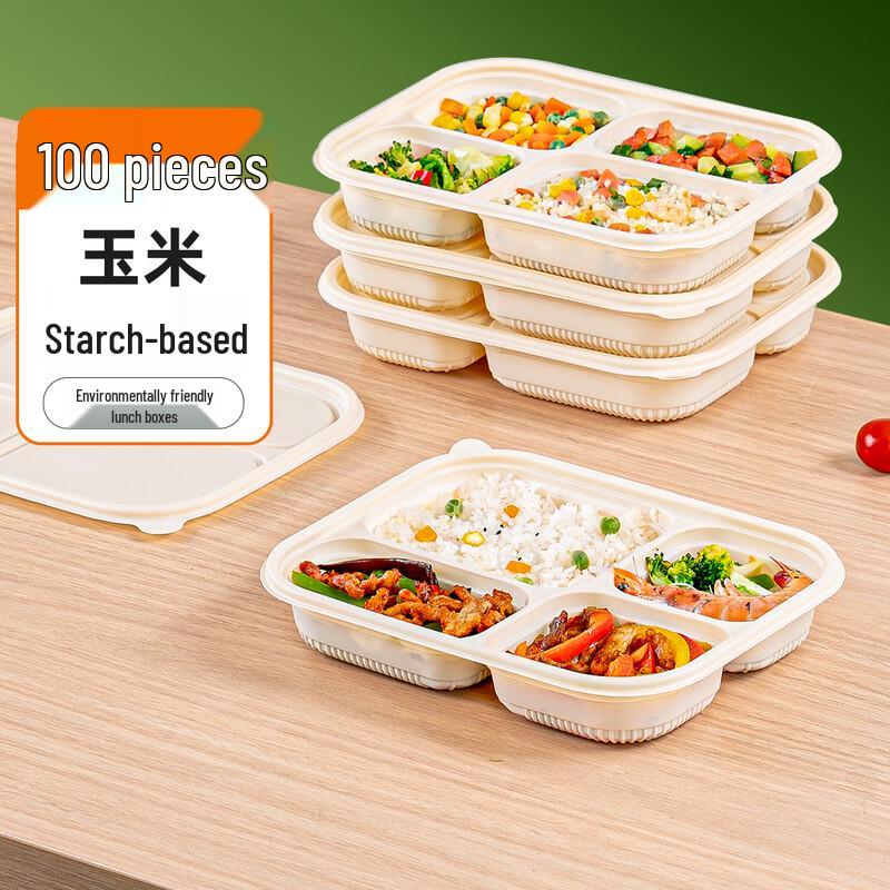 Temeiju Disposable Corn Starch 4-Compartment Meal Prep Containers