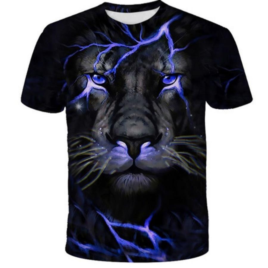 Menn Vår Sommer Dyremønster T-skjorter Mote Løvetrykk Rund Hals Kortermet 3D T-skjorte