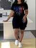 Leopard Print Splicing Women's Casual Suit Short-sleeved Shorts 1D Digital Flower Printing Fashion T-shirt Set