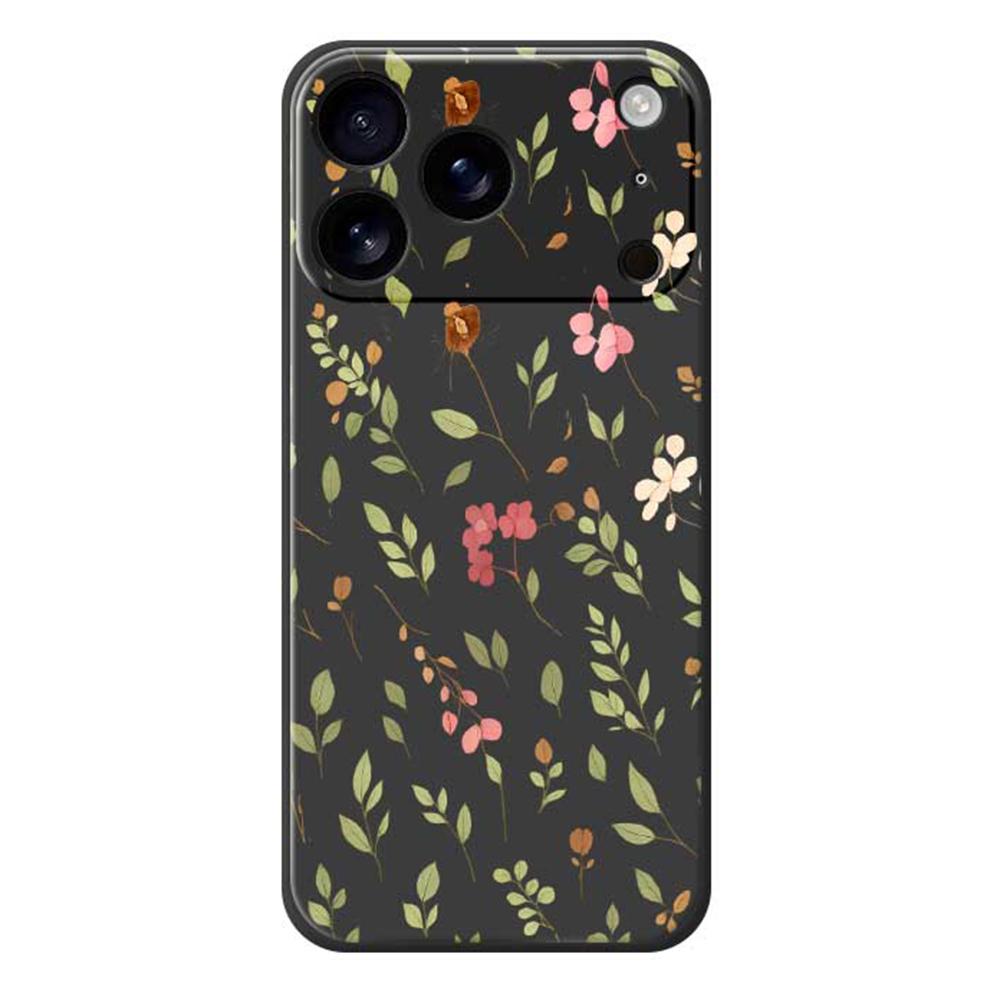 For iPhone 17 Pro Case Small Flower Leaves Pattern Printing Straight Edge TPU Phone Back Cover