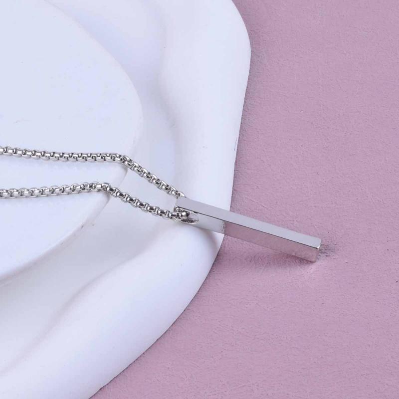 Simple Blank Copper Wishing Bar Pendant Necklace Charm Men Women Waterproof Dangle Vertical Cuboid Stick Zircon Gift