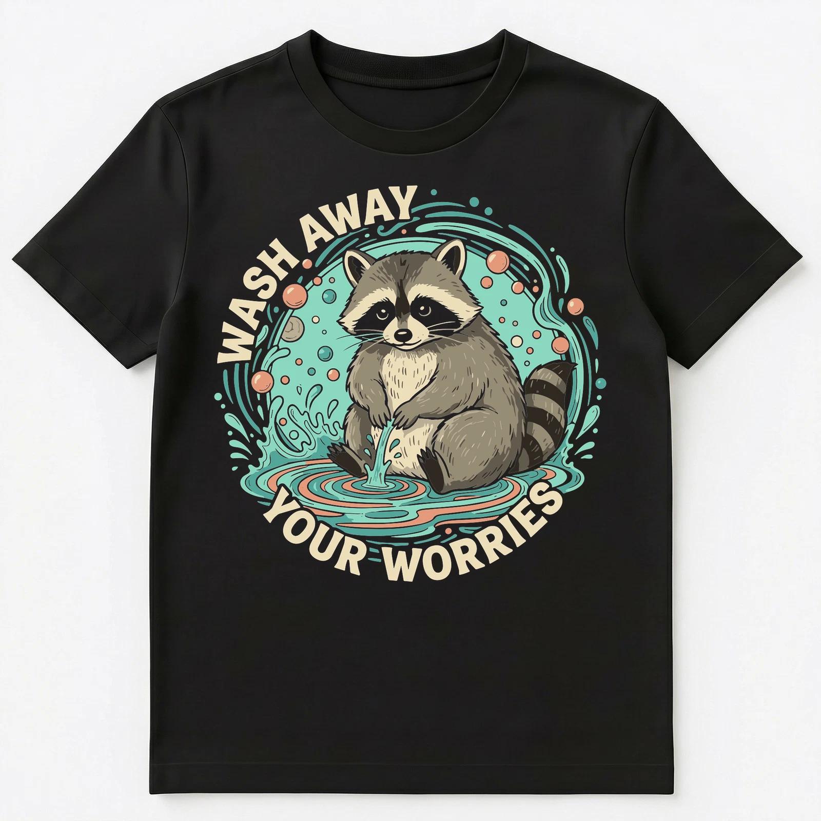 Charming Raccoon Wash Away Your Worries Design Unisex T-Shirt M