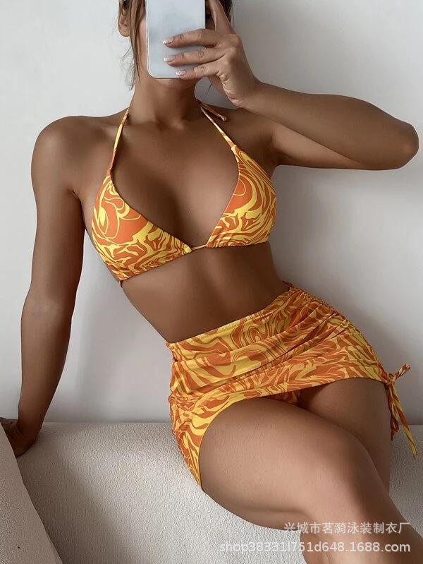 New multi-color print sexy striped fashion swimsuit bikini Bikini three-piece women's swimsuit