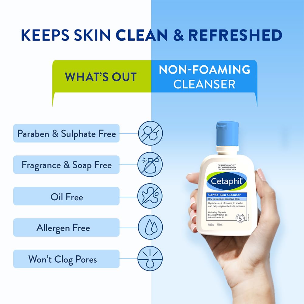 Cetaphil Gentle Skin Hydrating Face Wash Cleanser With Niacinamide Vitamin B5 For Dry To Normal Sensitive Skin Sulphate Free Soap Free Formula 125ml