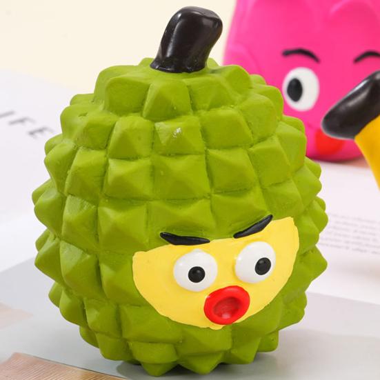 Latex Fruit Dog Chew Toy Squeaky Cartoon Melon Banana Dragon Fruit Durian Interactive Toy Small Medium Large Dogs Teething Cleaning Boredom Toy