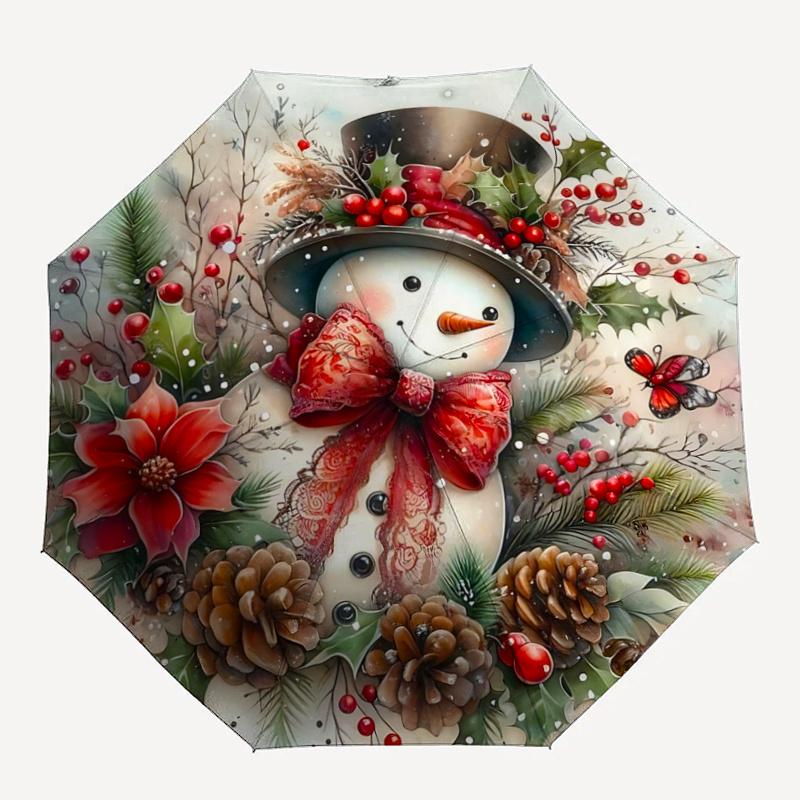1pc Christmas Snowman Automatic Practical Umbrella Design, Cute Cartoon Pattern, Portable Outdoor Umbrella, Perfect A022