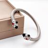 Stylish European-American 18K Gold Stainless Steel Wire Bracelet for Women, Geometric Open Design, Inlaid with Colored Diamonds, Colorfast.