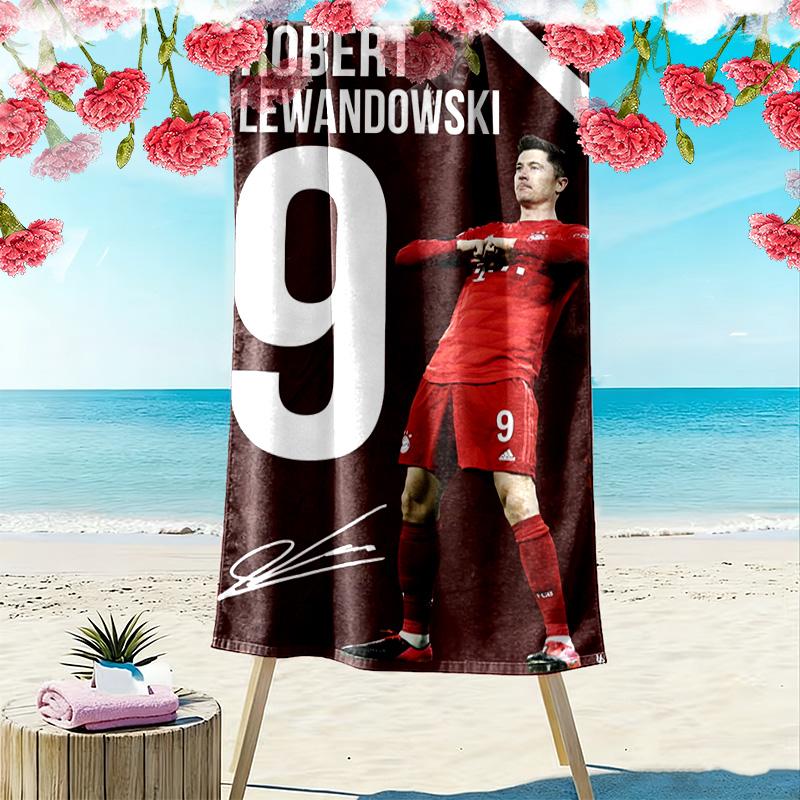 Robert Lewandowski Fc Bayern Munich Beach Towel Portable For Travel Outdoor Camping Seaside Outdoor Pool Towel Quickdrying Swim Towel