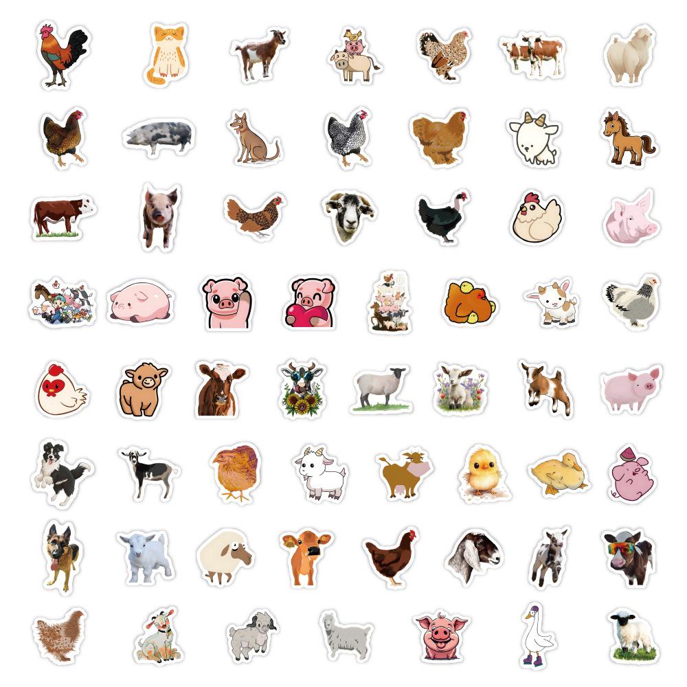 60 Cartoon Farm Animal Stickers – Journal, Suitcase, Laptop Waterproof Pack (60 Sheets)