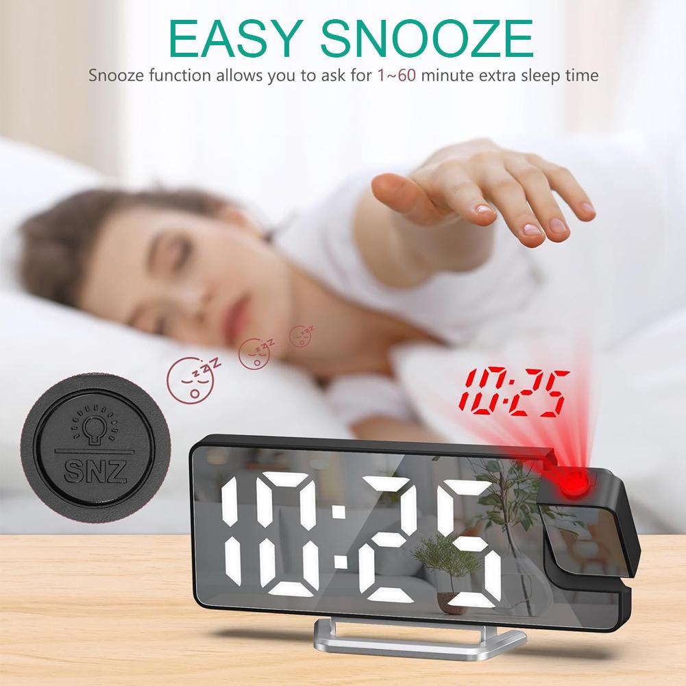 Digital Clock with Temperature Date Projection Digital Alarm Clock Brightness Adjustable Large Display for Heavy Sleeper Bedroom