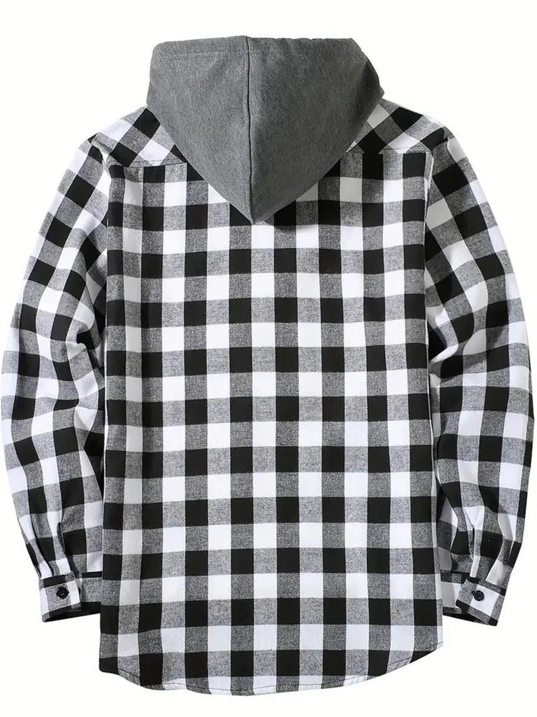 Camicia con Cappuccio a Quadri Rossi e Neri Trendy da Uomo - Capo Esterno Casual a Vestibilità Larga per Primavera & Autunno 2026