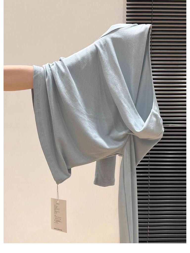 Women's Pink Asymmetrical Off-Shoulder Long-Sleeve T-Shirt - 2025 Autumn Slim-Fit