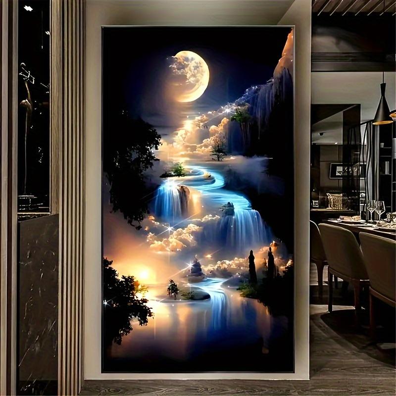 1 Stück, modernes abstraktes Wasserfall-Mond-Ölgemälde Wanddekoration, exquisite Dekoration für Wohnzimmer, Schlafzimmer und Büro,
