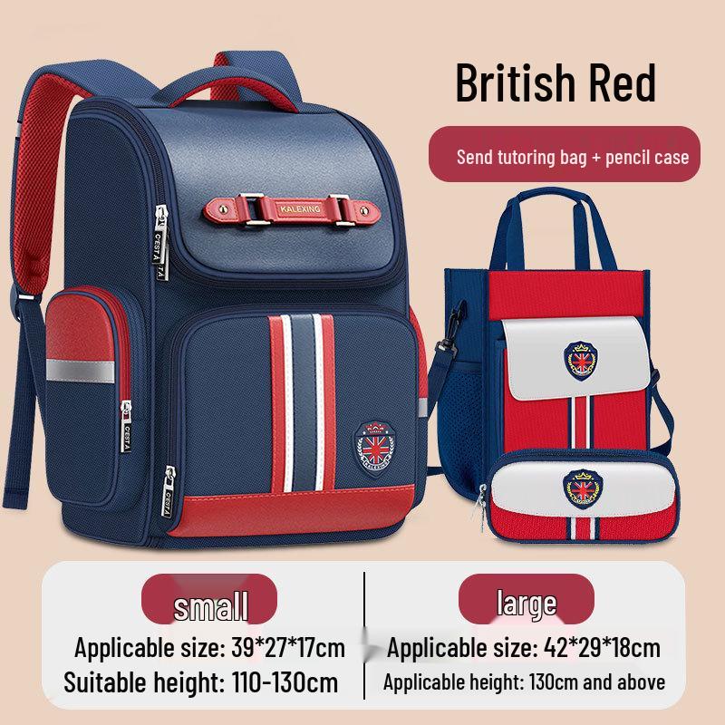 British Style Waterproof Backpack for Grades 1-6: Spine Protection, Load Reduction, Large Capacity, Boys' Double Shoulder School Bag