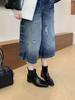 Autumn and winter new simple square head retro one-pedal thick heel short tube Martin boots women